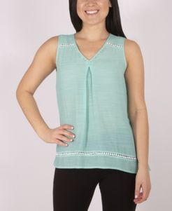 Sleeveless V Neck Top with Beads and Trim