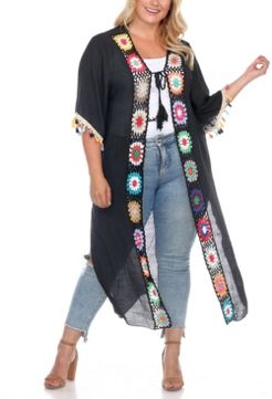 Plus Size Crochet Cover-Up Kimono