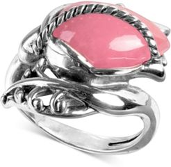 Dyed Pink Jade Rose Ring in Sterling Silver