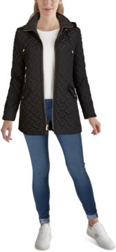 Faux-Leather Trim Quilted Coat, Created for Macy's