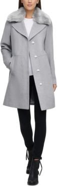 Faux-Fur-Collar Single-Breasted Coat, Created for Macy's