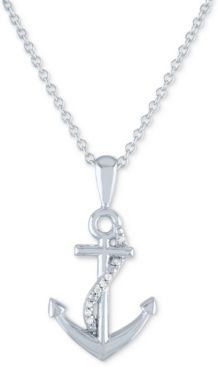 Diamond Accent Anchor Pendant Necklace in Sterling Silver, 16" + 2" extender