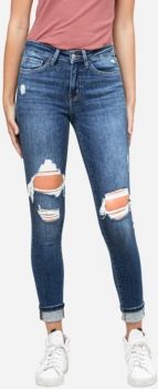 Mid Rise Distressed Cuffed Skinny Crop Jeans