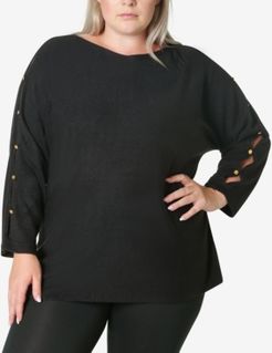 Plus Size Button Trim Sweater