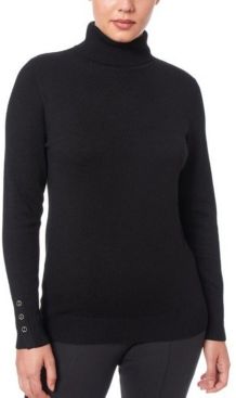 Solid Turtleneck Sweater with Button Cuff