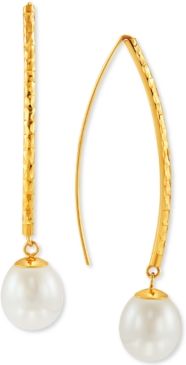 Cultured Freshwater Pearl (9-10mm) Threader Earrings in 14k Gold