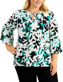 Plus Size Floral-Print Keyhole Top