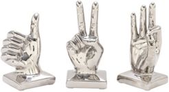 Large, Metallic Polished Hand Sculpture Table Decor Statues with Thumbs Up, Peace Sign and "Ok" Gestures, Set of 3