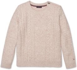 Adaptive Women's Cable-Knit Sweater with Velcro Shoulder Closures