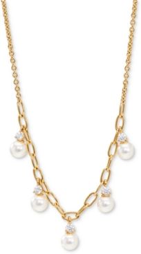 Cubic Zirconia & Imitation Pearl Shaky Statement Necklace, 16" + 2" extender