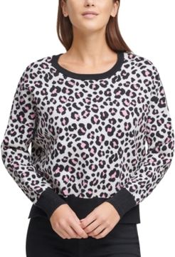 Leopard Crewneck Contrast Trim Sweater