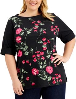 Plus Size Printed Elbow-Sleeve Top, Created for Macy's