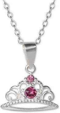 Cubic Zirconia Princess Tiara Pendant Necklace in Sterling Silver, 15" + 2" extender