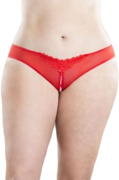 Plus Size Crotchless Thong with Pearls and Venise Detail