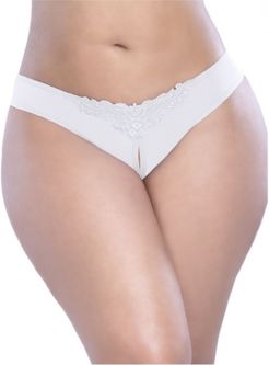 Plus Size Crotchless Thong with Pearls and Venise Detail