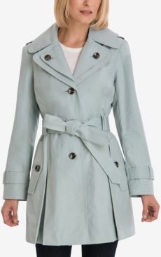 Petite Hooded Belted Trench Coat