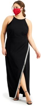 Trendy Plus Size Embellished Asymmetrical Halter Gown