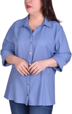 Plus Size Button Front Blouse with Wide Cuff