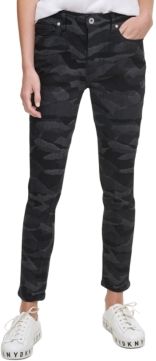 Black Camo-Print Mid-Rise Skinny Jeans