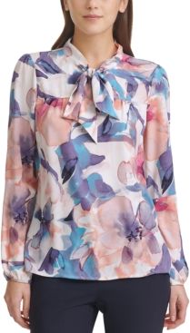 Printed Bow-Neck Top