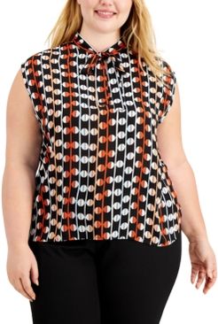 Plus Size Printed Tie-Neck Top, Created for Macy's