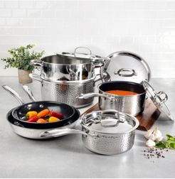 Hammered Stainless Steel Diamond-Infused 10-Pc. Nonstick Cookware Set, Created for Macy's