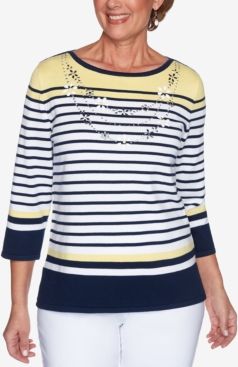 Petite Lazy Daisy Striped Faux-Necklace Sweater