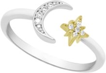 Cubic Zirconia Moon and Star Toe Ring in Two Tone Fine Silver Plate