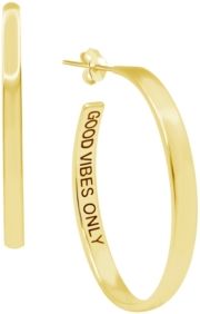 Polished "Good Vibes Only" Message C-Hoop Earring in Gold Plate
