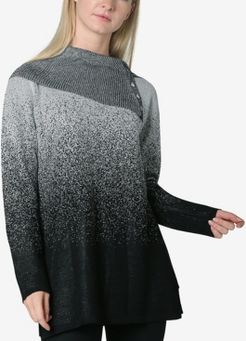 Ombre Jacquard Split Cowl Neck Sweater Top