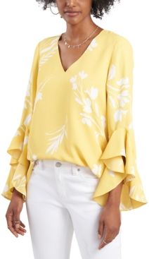 Floral Whisper Printed Flutter-Sleeve Blouse