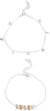 Two-Tone 2-Pc. Set Heart & Butterfly Ankle Bracelets