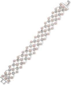 Crystal & Imitation Pearl Lattice Link Flex Bracelet