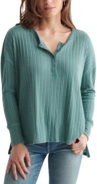 Soft Ribbed Cotton Henley Top