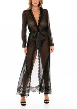 Eyelash Lace Floor Length Robe with Satin Sash