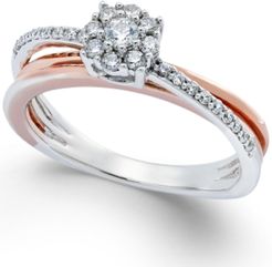 Diamond Crossover Promise Ring (1/4 ct. t.w.) in Sterling Silver and 14k Rose Gold