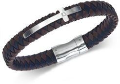 Diamond Accent Leather Cross Bracelet in Stainless Steel, Created for Macy's