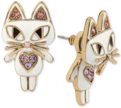 Gold-Tone White Enamel Cat Earring Jackets