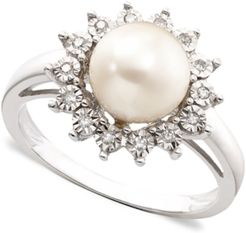 Cultured Freshwater Pearl (8mm) & Diamond Accent Ring Set in 10k White Gold