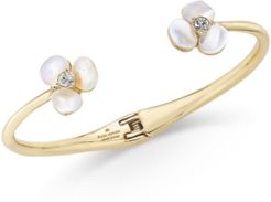 Gold-Tone Pave & Imitation Pearl Hinged Slim Cuff Bracelet