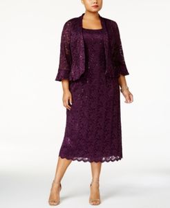 Plus Size Lace Dress & Ruffled Jacket