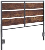 Queen Size Metal and Wood Plank Panel Headboard - Brown