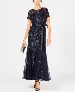 Sequin-Embellished Pleated Gown