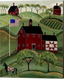 American Red Quilt House By Cheryl Bartley Canvas Art