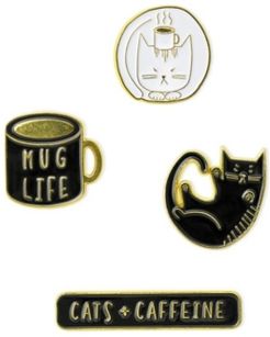 Cats and Caffeine Enamel Pin Set