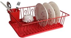 17.5" Red Dish Rack with 14 Plate Positioners and Detachable Utensil Holder