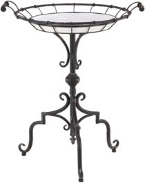 Traditional 29" x 24" Round Iron and Wood Tray-Style Accent Table