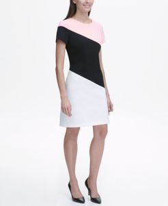 Scuba Crepe Diagonal Colorblock Shift Dress