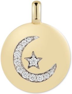 Swarovski Zirconia Moon & Star "Follow your Dreams" Reversible Charm Pendant in 14k Gold-Plated Sterling Silver