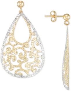 Filigree Drop Earrings in 14k Gold & 14k White Gold